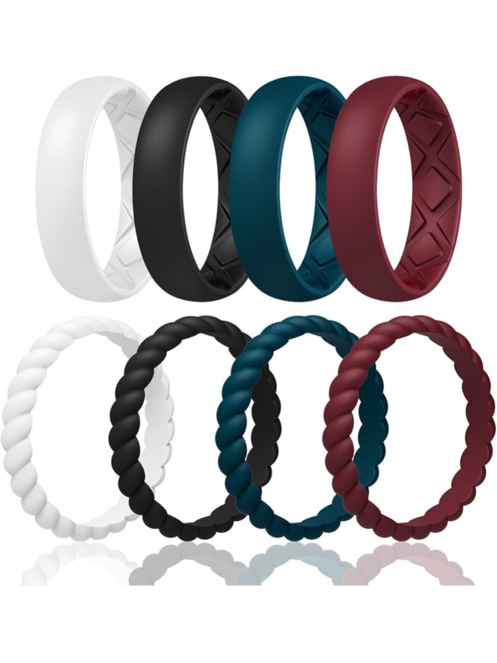 Women's Silicone Stacking Ring Set Wedding Band in White Black Maroon, Dark Blue